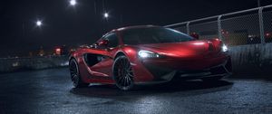 Preview wallpaper mclaren 570s, mclaren, car, sportscar, red, side view, night