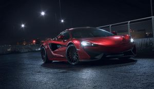 Preview wallpaper mclaren 570s, mclaren, car, sportscar, red, side view, night