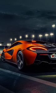 Preview wallpaper mclaren, 570s, orange, city, road