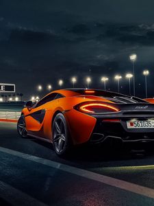 Preview wallpaper mclaren, 570s, orange, city, road