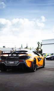 Preview wallpaper mclaren 600lt, mclaren, car, yellow, back view