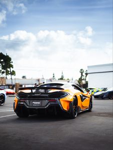 Preview wallpaper mclaren 600lt, mclaren, car, yellow, back view