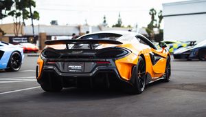 Preview wallpaper mclaren 600lt, mclaren, car, yellow, back view