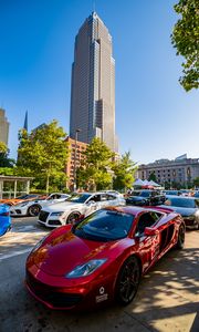 Preview wallpaper mclaren, car, red, parking