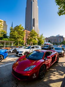 Preview wallpaper mclaren, car, red, parking