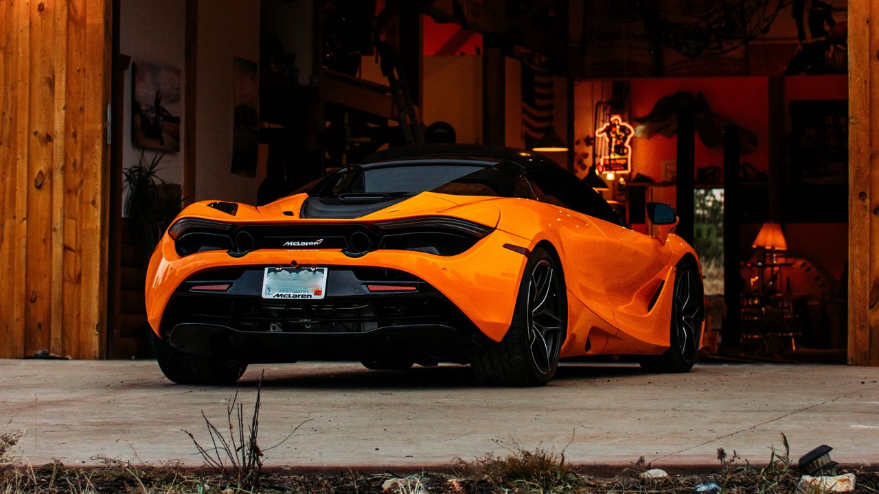 Wallpaper mclaren, car, supercar, orange, back view