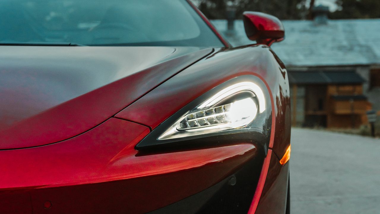 Wallpaper mclaren, car, supercar, red, headlight, front view