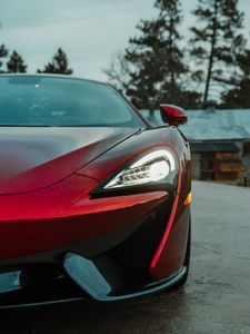 Preview wallpaper mclaren, car, supercar, red, headlight, front view