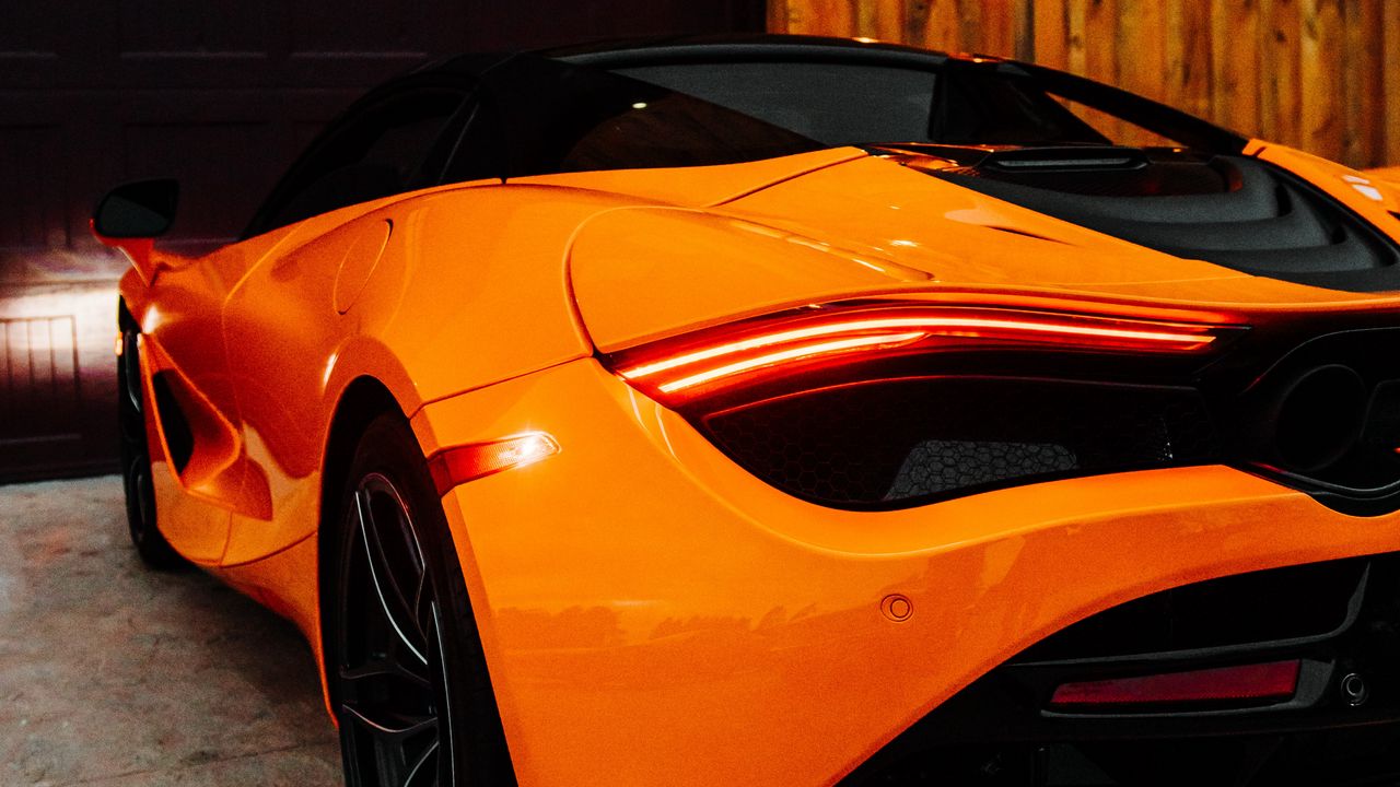 Wallpaper mclaren, car, supercar, orange, tailight, back view