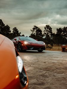 Preview wallpaper mclaren, car, supercar, red, light, headlights