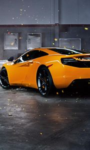 Preview wallpaper mclaren, mp4-12c, sparks, yellow, rear view