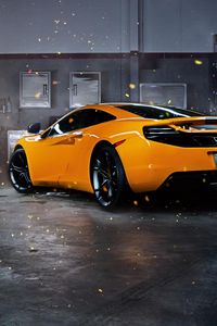 Preview wallpaper mclaren, mp4-12c, sparks, yellow, rear view