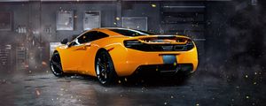 Preview wallpaper mclaren, mp4-12c, sparks, yellow, rear view