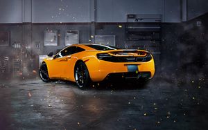 Preview wallpaper mclaren, mp4-12c, sparks, yellow, rear view