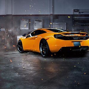 Preview wallpaper mclaren, mp4-12c, sparks, yellow, rear view