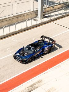 Preview wallpaper mclaren senna gtr, mclaren, car, sports car, blue, aerial view