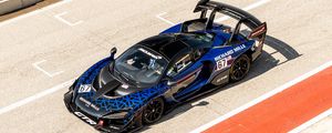 Preview wallpaper mclaren senna gtr, mclaren, car, sports car, blue, aerial view