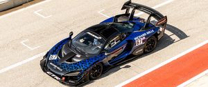 Preview wallpaper mclaren senna gtr, mclaren, car, sports car, blue, aerial view