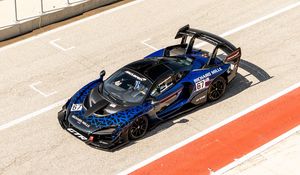 Preview wallpaper mclaren senna gtr, mclaren, car, sports car, blue, aerial view