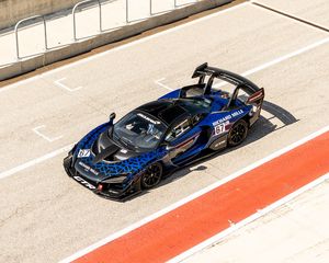 Preview wallpaper mclaren senna gtr, mclaren, car, sports car, blue, aerial view