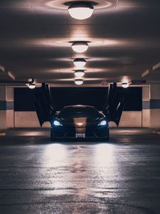 Preview wallpaper mclaren, sports car, parking, doors, lights