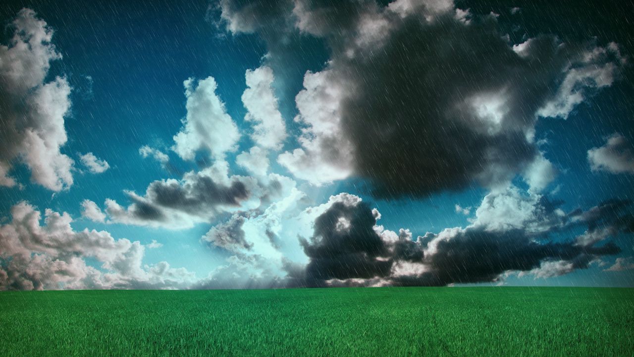 Wallpaper meadow, clouds, field, rain