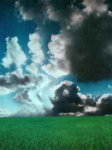 Preview wallpaper meadow, clouds, field, rain