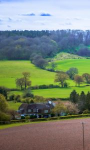 Preview wallpaper meadow, field, landscape, houses, nature