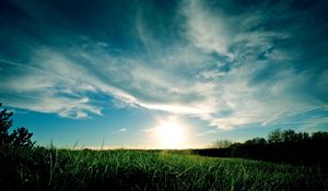 Preview wallpaper meadow, grass, clouds, sky, greens, lawn