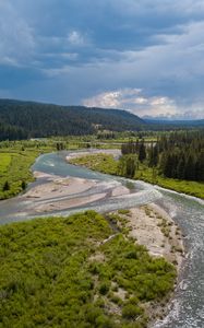 Preview wallpaper meadow, river, trees, landscape