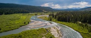 Preview wallpaper meadow, river, trees, landscape