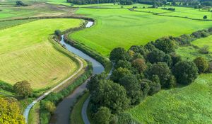 Preview wallpaper meadow, trees, river, landscape, nature