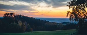 Preview wallpaper meadow, trees, sunset, landscape, nature