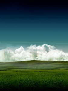 Preview wallpaper meadows, fields, clouds, sky, volume, colors, haze, grass, summer, green, trace