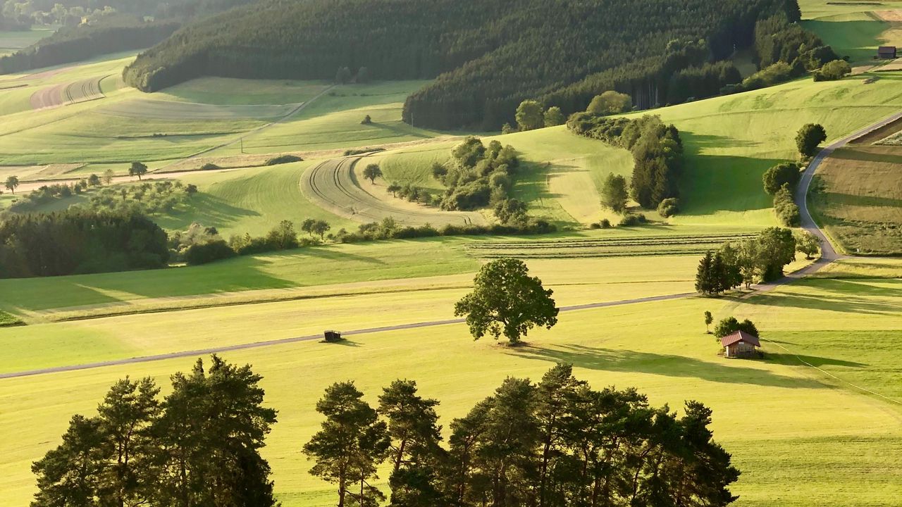 Wallpaper meadows, hills, aerial view, landscape, greenery