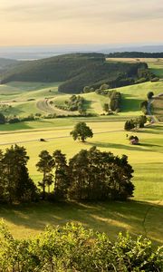 Preview wallpaper meadows, hills, aerial view, landscape, greenery