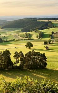 Preview wallpaper meadows, hills, aerial view, landscape, greenery