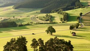 Preview wallpaper meadows, hills, aerial view, landscape, greenery