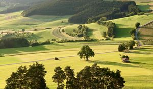 Preview wallpaper meadows, hills, aerial view, landscape, greenery