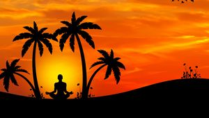 Preview wallpaper meditation, yoga, silhouette, palm trees, harmony