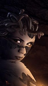 Preview wallpaper medusa, gorgon, night, moon, trees