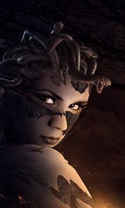 Preview wallpaper medusa, gorgon, night, moon, trees