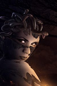 Preview wallpaper medusa, gorgon, night, moon, trees