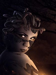 Preview wallpaper medusa, gorgon, night, moon, trees