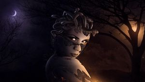 Preview wallpaper medusa, gorgon, night, moon, trees