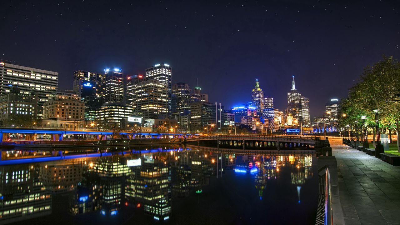 Wallpaper melbourne, australia, night, bridge, reflection, river