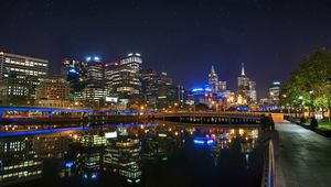 Preview wallpaper melbourne, australia, night, bridge, reflection, river