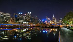 Preview wallpaper melbourne, australia, night, bridge, reflection, river