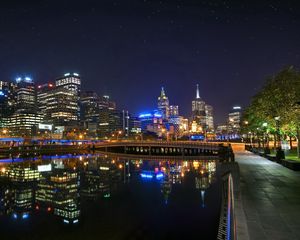 Preview wallpaper melbourne, australia, night, bridge, reflection, river