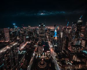 Preview wallpaper melbourne, australia, skyscrapers, night, top view